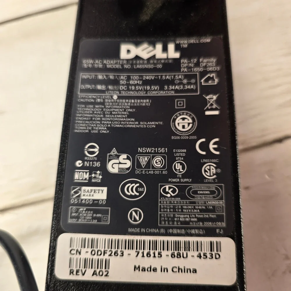 Dell 65W AC Adapter Laptop Charger PA-12 Family LA65NS0-00 19.5V 3.34A Black
